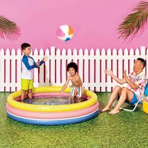 SUN SQUAD 10.63''X4.13''X 15' 3 RING 105GAL ROUND KIDDIE POOL - YELLOW/PINK/NAVY